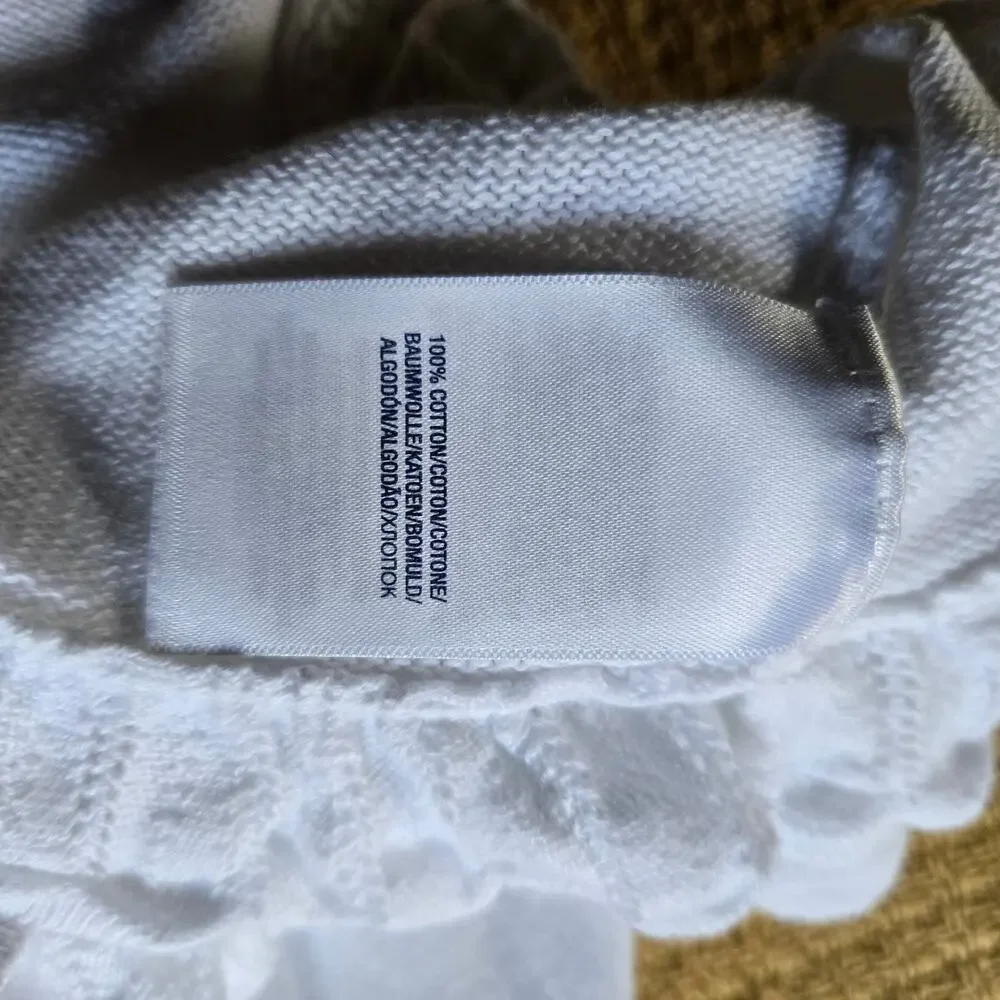Ralph Lauren Girl's White Cotton Cardigan Sweater, Ruffled Edge 4 4T